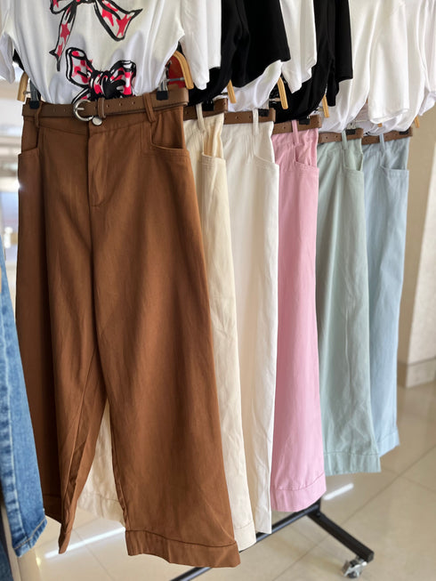 Summer Solid Colour Pant With Belt